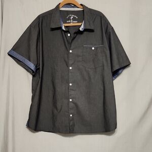 Free Planet Mens Short Sleeve Button Down Shirt Gray Blue Chambray Pocket Top 4X